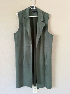 Faux Suede Long Open Front Vest